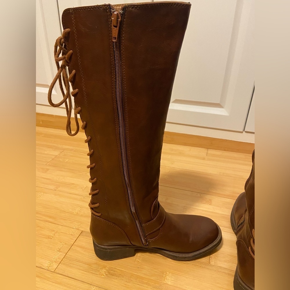 Brown Knee-High Equestrian Style Lace-Up Riding Boots Size 6 Vegan Leather - Picture 5 of 8